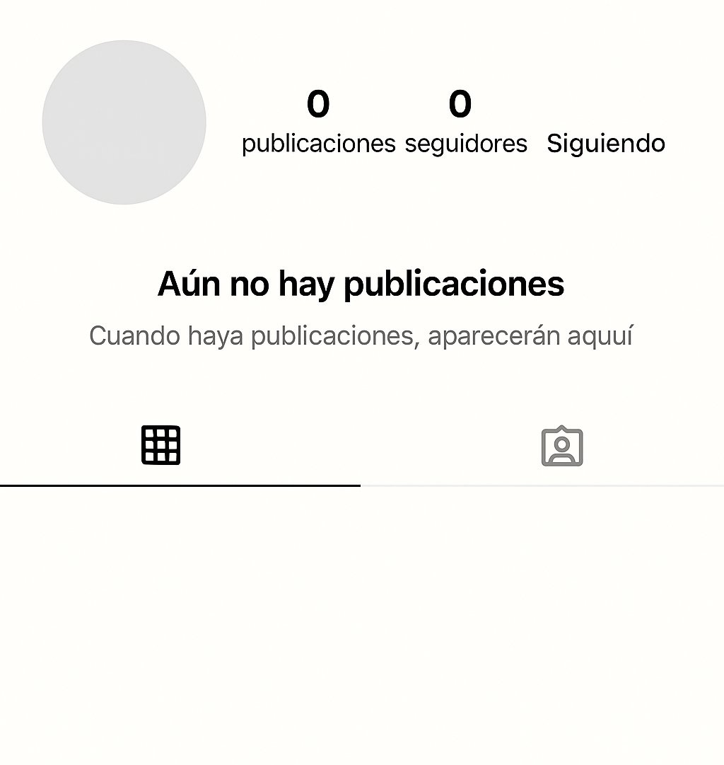 Captura de un perfil vacío en redes sociales sin publicaciones, sin imagen de perfil y sin seguidores.